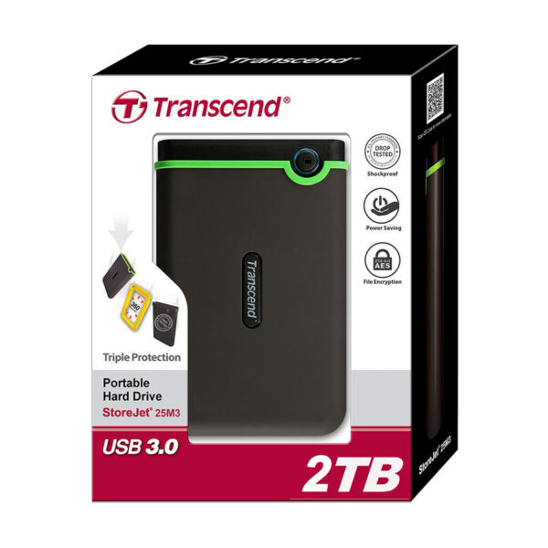 2 TB Transcend External/Portable Hard Drive (USB 3.1 Gen 1 StoreJet 25M3)