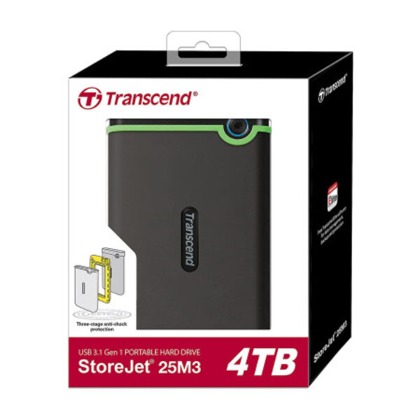 4 TB Transcend External/Portable Hard Drive (USB 3.1 Gen 1 StoreJet 25M3)